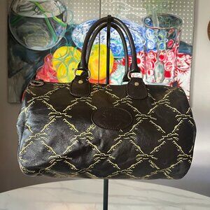 Vintage Longchamp Paris Leather Boston Bag • Horse Logo Print • Made in